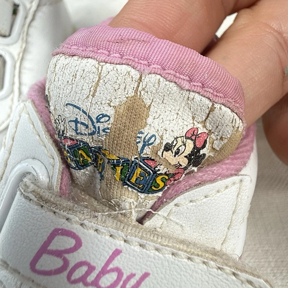 Disney Baby Minnie Daisy Duck White Pink Hook Loop Sneakers Toddler Size 4